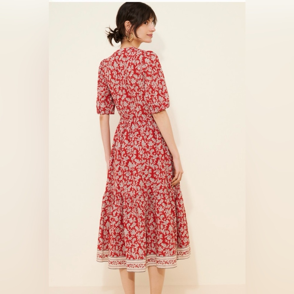 Madewell Pintucked Puff-Sleeve Midi Dress Floral Boho in Ground Madder Size 2 - Picture 2 of 15